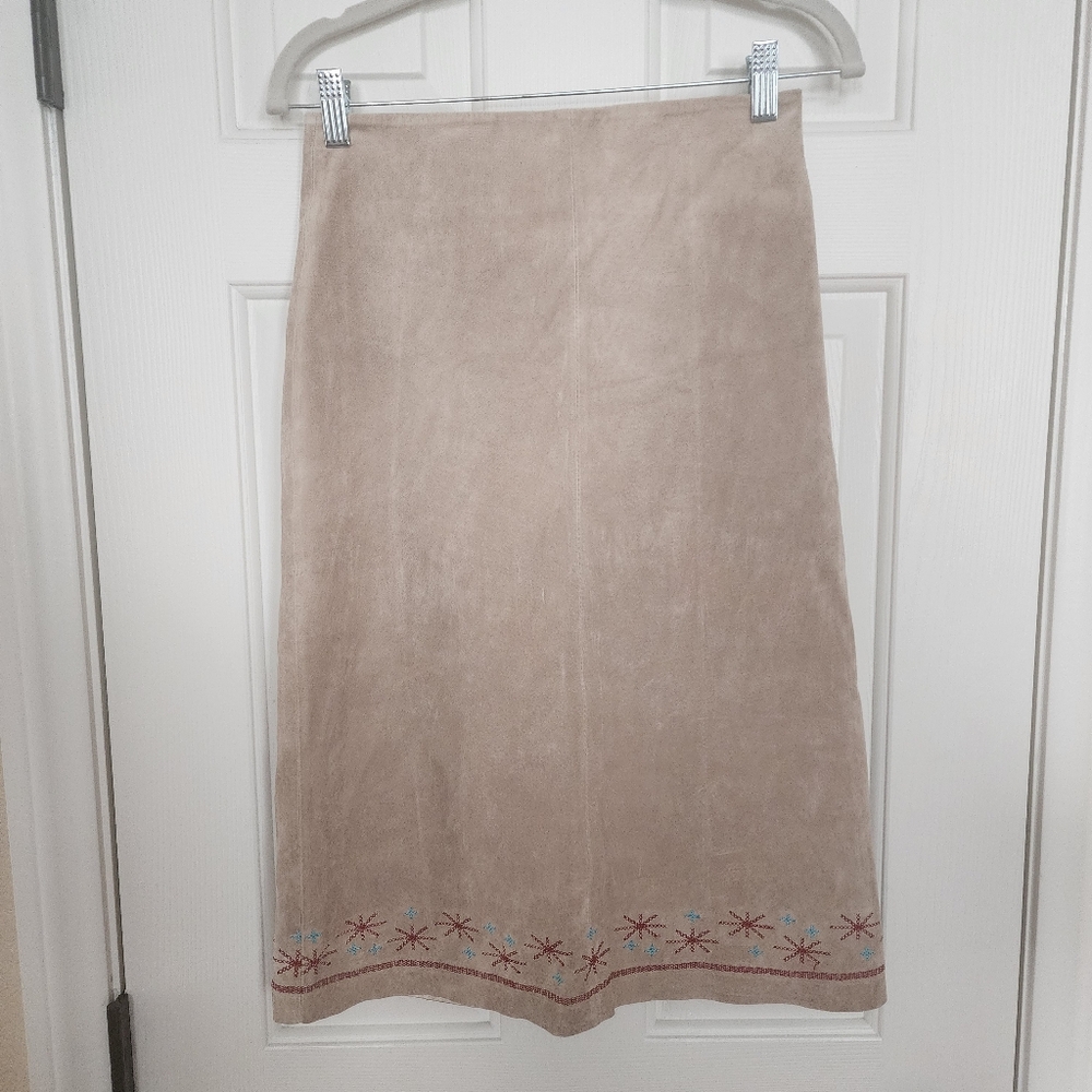 Arden B. Genuine Leather Embroidered Skirt Vintage NWT